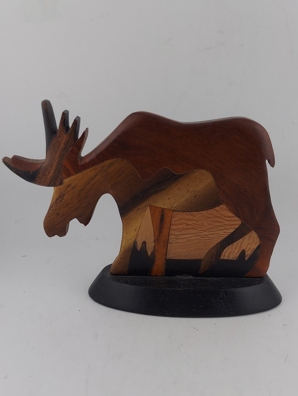 Vintage Brown Multi-Tone Wooden Moose Sculpture